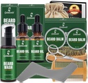 Beard Kit, Beard Grooming Kit w/2 Pack Beard Oil & 2 Pack Beard Balm, Christmas Strømpe Stuffers Gaver for menn Hans Ektemann Pappa Kjæreste,Bring Kit w/Beard Vask Comb Brush