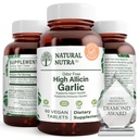 Naturlig Nutra høy allicin hvitløk supplement, støtter immunsystem, forbedre hjertehelse, forbedre enzymer helse, bedre digestion, kjemper kald og influensa, Vanilla belegg, 500 mg, 60 vegan tabletter