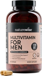 NatureWise multivitamin for menn - Daglig mannlig støtte - Mineraler og urter for energi, ytelse, immunitet - med vitamin A, C, D, B-kompleks - Soja og glutenfri, ikke-GMO - 240 kapsler[6-måneders forsyning]