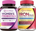 Legens oppskrifter Kvinners Probiotic & Iron Plus Bundle, Feminine helse og blod støtte, Probiotiske kapsler 60ct & Iron Capsules 60 ct
