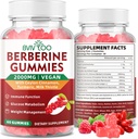 Premium Berberine Gummies, 2000 mg høy potens Berberine HCI Supplement, Plus Ceylon Cinnamon, Melk Thistle for kvinner og menn, immunsystem og metabolisme støtte - 60 Gummies