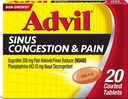 Advil Sinus Congestion og Smerte, Sinus Relief Medisin, Smerte Relief og Feber Reduser med Ibuprofen og Phenylephrin HCl - 20 Coated Tabletter