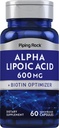 Piping Rock Alpha Lipoic Acid 600 mg ALA med Biotin Optimizer ® 60 kapsler ikke-GMO, Glutenfri Supplement
