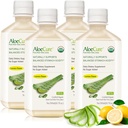 AloeCure USDA Organic Aloe Vera Juice Lemon Flavor - laget innen 12 timers høst - Naturlig Digestive Supplement for balansert magesyre - støtte Digestiv og immun helse, 4 Btls x 16.7oz