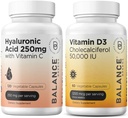 Balansebreens ren hyaluronsyre 250 mg med vitamin C 50 mg + vitamin D3 50 000 IE Supplement Combo