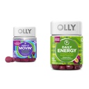 OLLY HANDLING Relief 30ct, Energi Gummy 60ct - Rhubarb Prunes Amla Berry, B12 CoQ10 Goji Tropical