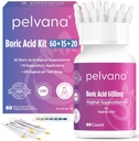 Pelvana Boric Acid Suppositories for kvinner 60 + 15 Applikatorer + 20 pH teststriper = 95 Piece Kit for Vaginal Odor - tredjeparts Lab testet og laget i USA