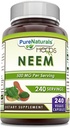 Pure Naturals Neem (Made med naturlig Neem Leaf) | 500 Mg per servering 240 Veggie kapsler Supplement | Ikke-GMO | Glutenfri | laget i USA | Ideell for vegetarianere