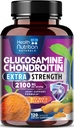 Glukosamin Chondroitin 2100mg - 3X styrke felles støtte Supplement med MSM, Glukosamin Sulfat, Turmeric, Boswellia, Quercetin for Cartilage, Fleksibilitet og mobilitet, flaske i USA, 120 kapsler
