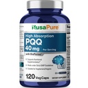 NusaPure PQQ Supplement 40 mg, 120 Veggie Kapsler, Ikke-GMO, Pyrroloquinolin Quinon Dinatrium Salt, Bioperin