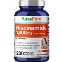 NusaPure Niacinamid 1000 mg 200 Veggie kapsler (Non-GMO, Vegan) Flush Free