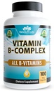 NaturaLife Labs Vitamin B-kompleks med vitamin C & Folinsyre - Inkluderer B1, B2, B3, B5, B6, B7, B9 & B12 - 100 kapsler, vegansk, ikke-GMO, Glutenfri