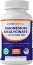 Vitamatisk magnesium (fra Bisglycinat & Oxid) med vitamin D3 & Zink - 120 Veg Kapsler - støtter muskler, ledd, nerve og hjerte helse - Ikke-GMO, Glutenfri
