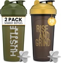 [2 Pack] 28oz Shakerflaske med Motivasjons sitater (svart/Gold & Moss) | Protein Shaker Flaske med blander Agitatorer | Blender Shaker Flaske for Protein Mixes Pack er BPA gratis og oppvaskmaskin trygt