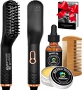 Beard Straightener m/Beard Olje & Balm & Guide E-bok,Ugradert 3 i 1 Hår Straightener børste Beard Straightening Comb,Unique Strømpe Stuffers Gaver for menn Han far ektemann bursdag jul gaver