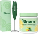 Bloom Nutrition Superfood Grønn pulver, Digestive Enzymer med probiotika og prebiotika, Gut Helse, Bloating Relief, Citrus + Melk Frother High Powered Hand Mixer