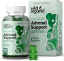 Wild & Organic Adrenal Support Gummies - ren adrenal støtte kosttilskudd for kvinner og menn med Ashwagandha Root & Rhodiola Rosea - 60 Pectin-baserte Chews