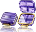 Acedada liten pille boks, reise piller organisator, Kompakt 7-kompartment moistureproof piller tilfelle for purse, Chic daglig pille container, bærbar medisin og vitaminholder for fiskeolje og kosttilskudd, lilla
