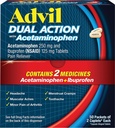 Advil Dual Action Coated Caplets med Acetaminophen, 250 Mg Ibuprofen og 500 Mg Acetaminophen per dose (2 Dose Ekvivalent) i 8 timers smertelindring - 2 Antall x 50