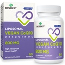 Liposomal Ubiquinol CoQ10 800 MG Softgel, høy absorpsjon CoQ10 Ubiquinol Supplement, aktiv coenzym Q10 800mg, kraftig antioksidant for hjerte og hjernefunksjon, energiproduksjon, 60 Vegan Softgels