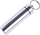 Sølv liten bærbar pille boks keychain, aluminium legering Mini pille organisator tilfelle container for kjøpe, vanntett metall piller holder medisin flaske for utendørs camping reise personlige piller