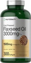 Horbäach Flaksfrø Olje Softgel Kapsler 3000 mg | 300 greve | Høy potens | med Omega 3 6 9 | Ikke-GMO, Glutenfri | Cold Pressed Flax frø