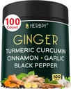 5in1 Ginger og gurkemeie kosttilskudd med ceylon kanel, hvitløk - Digestion, immun, hjerne og hjerte helse støtte - 100 vegansk kapsler