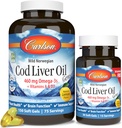 Carlson - Cod Liver Oil Gems, 460 mg Omega-3s + Vitaminer A & D3, Wild-Caught Norsk Arctic Cod Liver Oil, Sustainly Sourced Nordic Fish Oil Capsules, Lemon, 180 Softgels