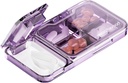 MURRI & MURRDI Pill Organizer med Pill Splitter Piller, Pill Box Cutter for små eller store piller, Small Medicine Case Vitamin Dispenser Holder, Portable Pill Crusher for Purse Pocket (C Purple)