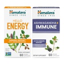 Himalaya Hello Energy with Ashwagandha for Adrenal Support & Daily Energy and & Ashwagandha +Immune with Vitamin C for aktiv immunstøtte, 60 kapsler hver - Bundle