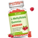 L-metylfolat 15 mg Gummies med Metyl B12, Folate Supplement for humør, hjerne helse, immun støtte, bringebær flavor, 60 greve