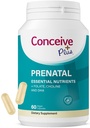 Conceive Plus Prenatal Vitaminer for kvinner Supplement - Multivitamin Med Folic Acid For Graviditet Vegansk, Choline, Iron - Pre Natal vitaminer DHA, Ikke GMO - Eldre vitamin for hjernen og øye 60 Kapsler