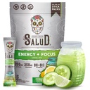 Salud 2-i-1 energi drikke pulver + fokus, Cucumber lime, økologisk koffein, B6 + B12, teanin, ren energi drikke pakker, Agua Fresca blanding, ikke-GMO, Glutenfri, Vegan, 1 g sukker, (15 serveringer)