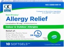 Kvalitetsvalg Allergi Relief, 24 timers ikke-Drowsy Allergy Relief for innendørs og utendørs allergier, Antihistamin Loratadin 10 mg, flytende fylte softgels, 10 teller