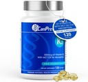CanPrev K2 120mcg med økologisk kokosolje, 120 Softgels 120-dagers forsyning - Forbedret absorpsjon for optimal bein og tannstøtte, høy potens vitamin K2 for å opprettholde sterke bein og tenner