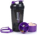 Protein Shaker Flaske,16 oz Shake Cup for proteinpulver med lagring,Sports vannflaske,Non Slip 3 Layer Twist Off 3oz Cups med Pill Tray Leak bevis Shake Flasker for proteinblandinger