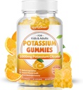 mykbear Kalium Citrate 1000mg, Sukkerfri Kalium Gummies for voksne Støtte Ben Cramps & Muskel helse høy potens Kalium Supplement Gummies Orange Flavor 60 greve