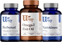 Utzy Naturals Berbercol ® 500 mg Citrus Bergamot (som Bergamonte) & Berberine, Nattokinase ® 100 mg + Omega 3 Fish Oil